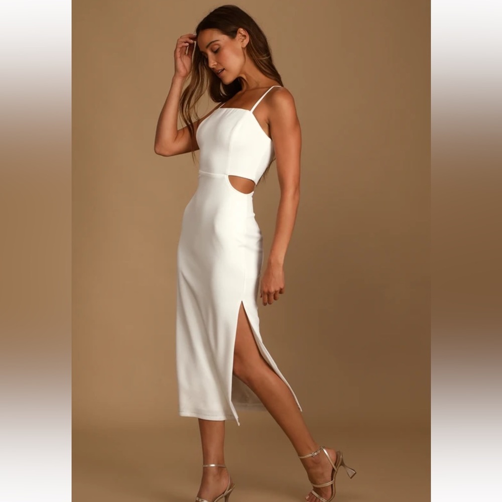 Lulus Only the Good Times White Sleeveless Cutout Midi Dress
